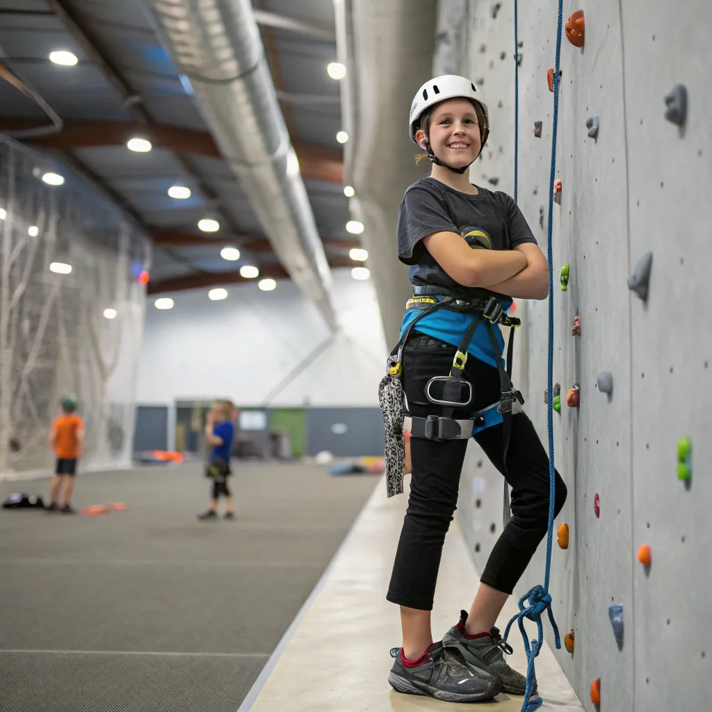 Satisfied student with climbing gear